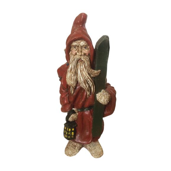 Vintage Santa With Skis Lantern and Moose Antler Backpack 8" High Christmas - Picture 1 of 8